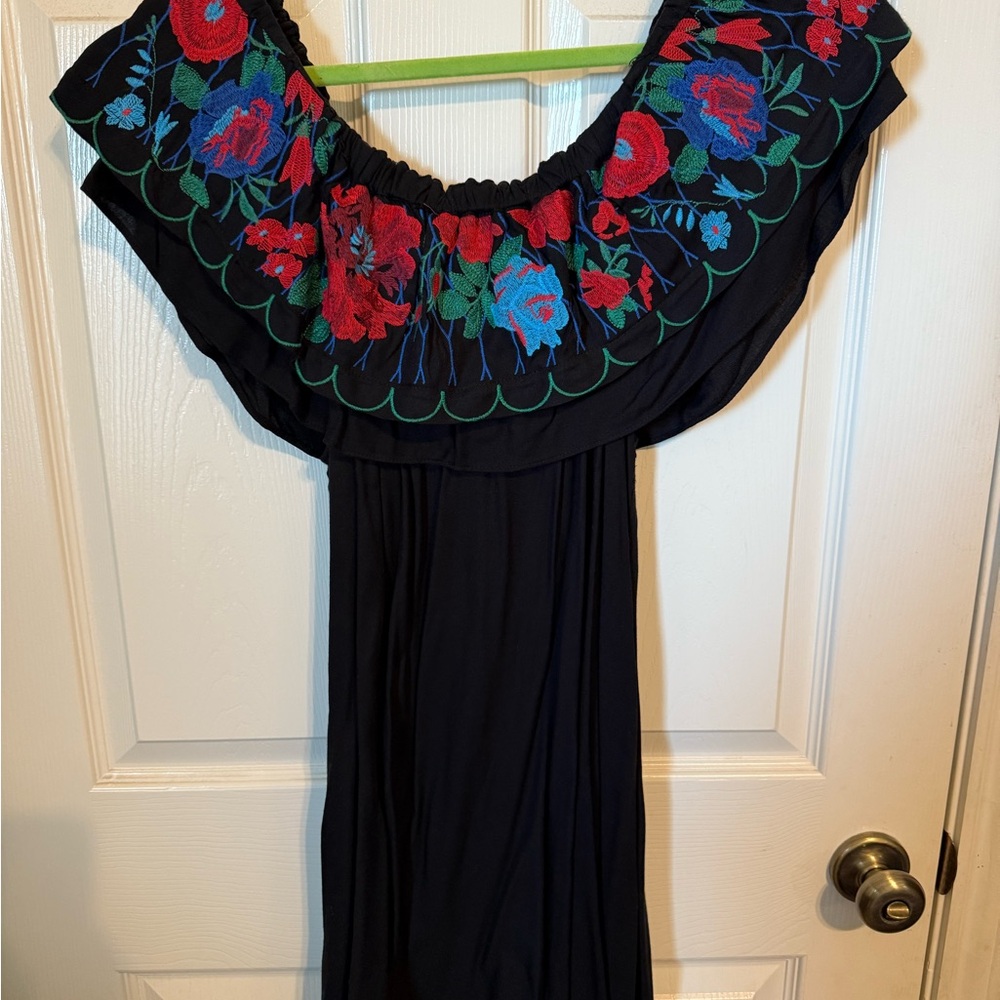 Umgee Black tunic with Red and Blue Embroidery